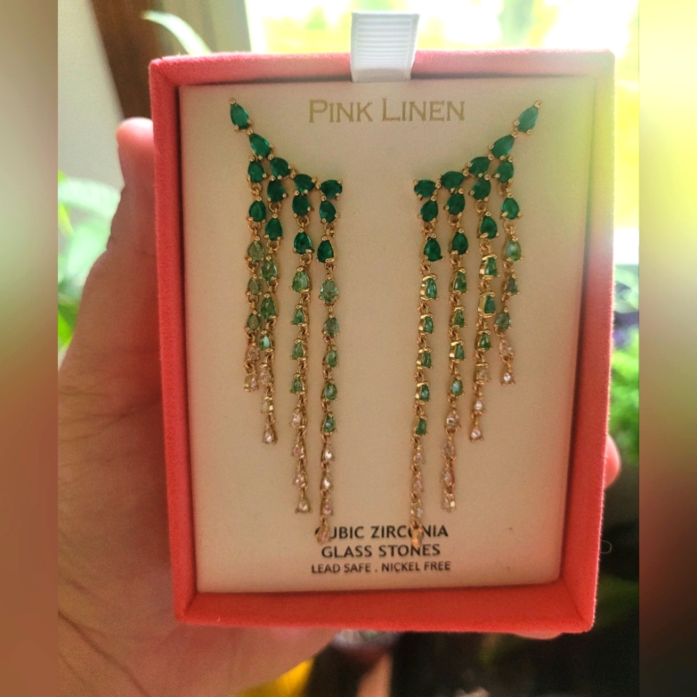 Green and Gold Dangle Earrings